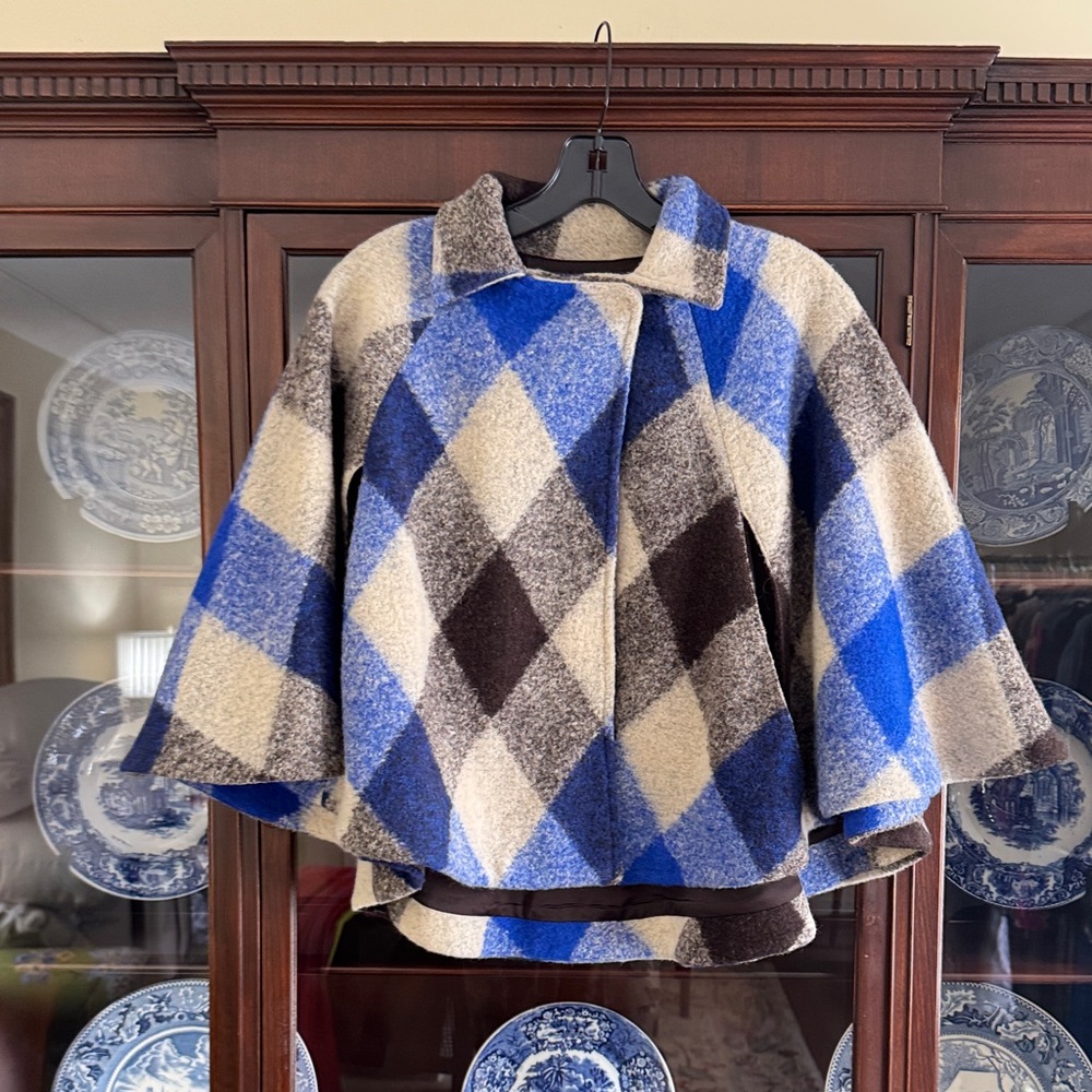 Line & Dot Blue and Brown Plaid Kids Cape